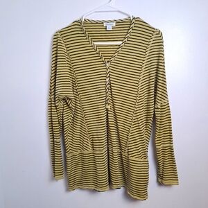 Sundance Yellow Black Striped Exposed Seam Casual Cotton Henley Shirt Size Small